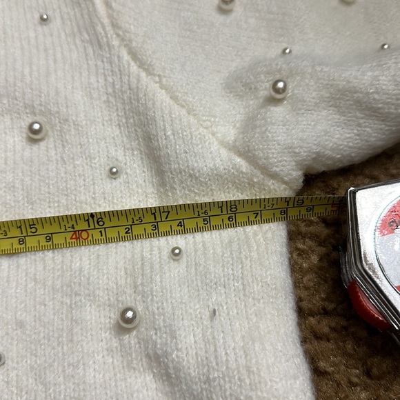 ASOS Pieces high neck pearl detail scallop sweater in cream size small - Picture 6 of 10